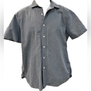Trenery Cotton Blue Micro Check Button Down Shirt SS Men’s Size XL‎ EUC